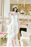 Sweet Light Apricot Spaghetti Strap Chiffon Ruffle Hi-Lo Birthday Party Dress HZ1108
