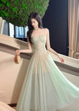 Fairytale Green Tulle Spaghetti Strap A-Line Birthday Prom Dress Sweet 16 Evening Gowns HZ1108
