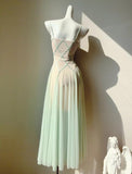 Fairytale Green Tulle Spaghetti Strap A-Line Birthday Prom Dress Sweet 16 Evening Gowns HZ1108