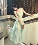 Fairytale Green Tulle Spaghetti Strap A-Line Birthday Prom Dress Sweet 16 Evening Gowns HZ1108