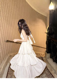 Cute Halter Neck Chiffon Layered A-Line White Party Dress HZ1108