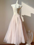 Sweet Pink Purple Lace Tulle Spaghetti Strap A-Line Prom Dresses HZ1108