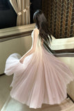 Sweet Pink Purple Lace Tulle Spaghetti Strap A-Line Prom Dresses HZ1108