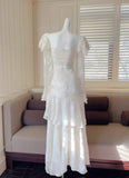 Elegant Light Apricot Chiffon Jacquard Long Sleeves Ruffled Evening Dress HZ1108