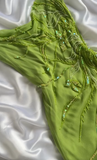 Fairytale Bud Green Sheath Short Prom Dresses Chiffon Beaded Backless Party Dress HZ1108
