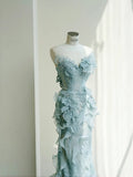 Sweetheart Neck Mermaid Tulle Sequins Elegant Long Prom Dresses Exquisite Embroidery Applique Train Wedding Dress HZ1108