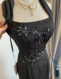 Elegant Black Square Neck Mermaid Beaded Long Prom Dresses Formal Evening Dress HZ1108