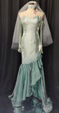 Fairytale Sweetheart Green Long Sleeves Satin Tulle Mermaid Prom Dresses Formal Evening Dresses HZ1108
