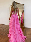 A-Line Sweetheart Neck Chiffon Lace Blue Long Prom Dress, Blue Long Graduation Dress HZ1108