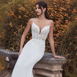 Lace Mermaid Wedding Dress 2023 Spaghetti Straps V-Neck Sleeveless Elegant Bridal Gown Long Sweep Train Sexy Open Back