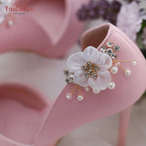 2pcs/lot Removable Bride High Heel Clip Rhinestone Wedding Shoes Buckle Women Decoration Pearls Floral Bead Shoe Clips