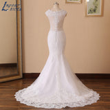 NICEB Mermaid Wedding Dresses Luxury Women Lace Vestido De Noiva Sexy Illusion Back Beading Bride Gown Cap Sleeves Custom