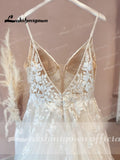 Straps Vintage Lace Wedding Dress With V Neckline Bride Dress Tulle Beach Bridal Gown trouwjurk Lakshmigown