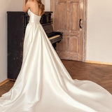 Satin Mermaid Wedding Dress For Women With Detachable Train Elegant Sweetheart Neck Zipper Backless Bride Gowns Custom Made