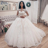 NICEB Illusion Long Sleeves Ball Gown Wedding Dress 2023 Bridal Gown Lace Appliques vestido De Noiva Train robe de mariee