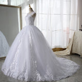 White Lace Wedding Dress With Train Sleeveless Bridal Dress Back Zipper Ball Gown Luxury Vestido De Noiva Robe De Mariee