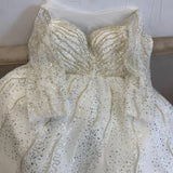 Shining Beading Handmade Wedding Dress With Sweep Train Illusion O Neck Short Sleeve Ball Gown Plus Size Vestido De Noiva