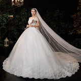 New Boat Neck Wedding Dress Sweep Brush Train Ball Gown Bridal Dress Lace Up Wedding Gowns Vestidos De Novia