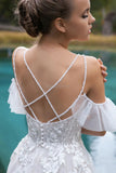 Off the Shoulder Wedding Dresses V-neck Beading Straps 3D Flowers Appliques Open Back Bridal Gowns Robe de Mariee