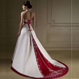 Ivory and Royal Blue A Line Wedding Dresses Halter Neck Embroidery beading Court Train Lace Up Bridal Gowns Custom Made 925