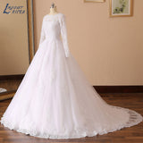 NICEB Long Sleeves Wedding Dresses Luxury Ball Gowns Robe De Mariee Appliques Lace Beading Bride Illusion Vestidos Novia