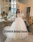 Wedding Dresses with Detachable Puffy Sleeves Lace Appliques Pleated Long Boho Wedding Gown Champagne Bride Dress