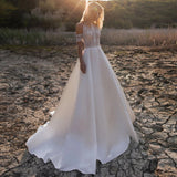Satin Bohemian Wedding Dress For Brides 2023 Off The Shoulder Lace Halter Boho Bridal Gown With Detachable Sleeves