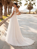 Wedding Dresses for Pregnant Womens V-neck Short Sleeves Simple Tulle A Line Sequin Pregnancy Brides Dress Cheap 2023