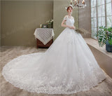 Off the Shoulder Luxury Lace Egde Embroidery 2023 Wedding Dresses Long Train V Neck Elegant Plus size Vestido De Noiva Bride