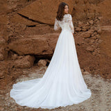 Wedding Dresses Bohemian Sexy Long Sleeves Scoop Applique Court Train Beach Bridal Dress Vestido De Noiva Customize