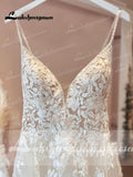 Straps Vintage Lace Wedding Dress With V Neckline Bride Dress Tulle Beach Bridal Gown trouwjurk Lakshmigown
