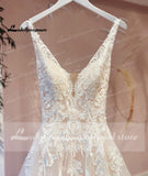 Floral Appliques Wedding Dresses 2023 V Neck Backless A-Line Court Train Tulle Bridal Gowns Vestido Robe Mariee