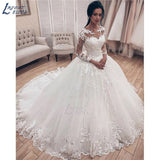NICEB Illusion Long Sleeves Ball Gown Wedding Dress 2023 Bridal Gown Lace Appliques vestido De Noiva Train robe de mariee