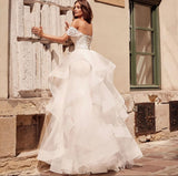 Princess Wedding Dress 2023 Tiered Sweetheart Off Shoulder Lace Embroidery Backless Bridal Gown Vestidos De Noiva