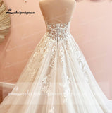 Deep V Neck Weddding Dresses Vestido De Novia Lace Appliques A Line Open Back Sweep Train Bridal Gown abito da spos