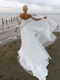 Sparkly Sequin A Line Beach Wedding Dress Puff Elegant Long Sleeves Sweetheart Tulle Backless Bride Dress Robe De Mariee