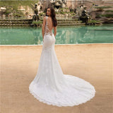 Tulle Sleeveless Mermaid Wedding Dress Charming V-Neck Lace Appliques Illusion Backless Bridal Gown Vestido De Novia