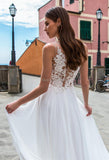 Blue Wedding Dresses Boho Beach A Line Chiffon Deep V Neck Floor Length Buttons Wedding Bridal Gowns Vestido De Noiva