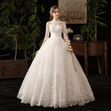 Vestido de Noiva Half Sleeve Royal Train Custom Wedding Dress High Neck Applique Lace Bridal Ball Gown Dress Robe De Mariee