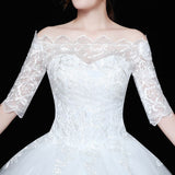 Novias Vestidos de Noiva Ball Gown Lace Wedding Dress Half Sleeves Off Shoulder Tulle Puffy Bride Gowns Simple Elegant Dress