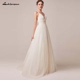 Spaghetti Straps Tulle Wedding Dress Vestido De Novia Sleeveless V-neck Backless Bride Dresses Robe De Mariage