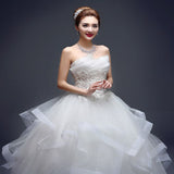 Luxury Bead Fashion Strapless Wedding Dresses 2023 New Korean Tiered Organza Sweet Bride Princess Gowns Vestido de noiva