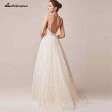 Spaghetti Straps Tulle Wedding Dress Vestido De Novia Sleeveless V-neck Backless Bride Dresses Robe De Mariage