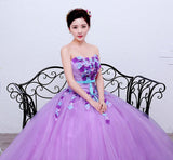 Organza Purple Fashion Flowers Strapless Wedding Dress New Korean Style Princess cheap Lace Ball Vestidos De Novia