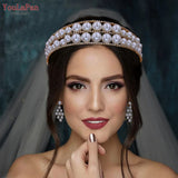 HP400 Luxury Wedding Crown Pearl Bridal Head Hoop Rhinestones Tiara Wedding Accessories Jewelry Handmade Metal Headwear