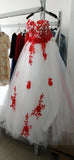 RED Blacck Vestido De Gowns Lace Back Embroider Appliques Starpless Wedding Dress Short Sleeves