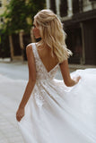 Boho Wedding Dresses V-Neck Appliques Lace A-Line Tulle Wedding Gown Beach Simple Bridal Dress bestidos de novia 2023