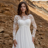 Wedding Dresses Bohemian Sexy Long Sleeves Scoop Applique Court Train Beach Bridal Dress Vestido De Noiva Customize