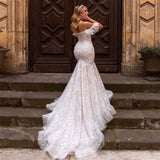 Mermaid Tulle Wedding Dress Sexy Sweetheart Neck Lace Appliques Off The Shoulder With Ruffles Zipper Backless Bridal Gown
