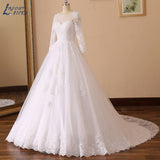 NICEB Long Sleeves Wedding Dress Elegant Lace Appliques Beads Vestido De Noiva Sexy Illusion Back Ball Gown Bridal Tulle